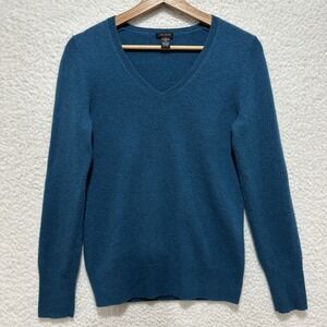Only Mine 2-Ply‎ 100% Cashmere Women's Teal V-Neck Long Sleeve Sweater Size XS